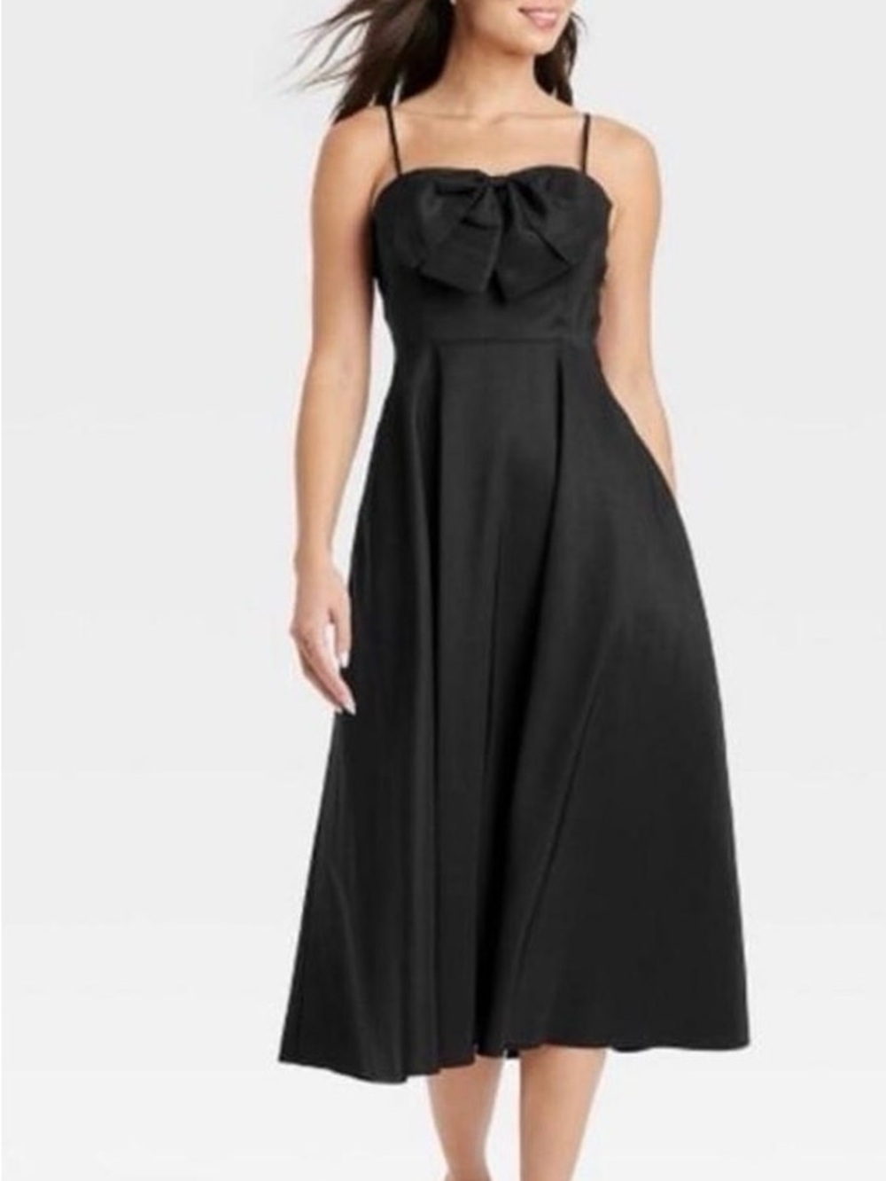 A New Day Black Bow-Front Spaghetti Strap Midi Dress